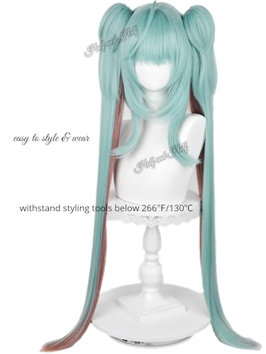 Image of Half and Half Green Ponytail Anime Wig Light Teal Little Devil Cosplay Twin Tails Wigs 37.5'' Gothic Lolita Singer Costume Wigs for Women Halloween Party Daily