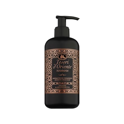 Tesori d'Oriente Flüssigseife Hammam, 300 ml, aromatische Handseife mit Argan-Öl und Orangenblüte, flüssige Seife im Pumpspender zur sanften Reinigung, Wellness-Ritual für Körper & Sinne