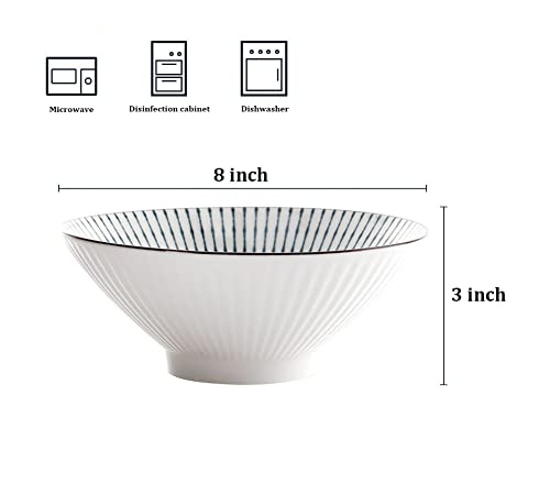 Japanese Ceramic Ramen Bowl Set of 4, 8 inch Large Porcelain Serving Bowl for Udon, Soba, Pho, Noodles, Ramen, Salad and Soup