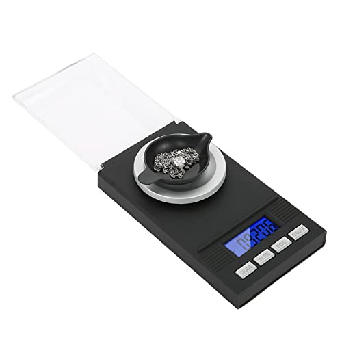 Bilancia Precisione 0,001g, Bilancia di Precisione Digitale Tascabile 50g/0,001g, Bilancia per Gioielli, con Pesi di Calibrazione e Pinzette per Laboratorio, Cucina, 15,5 × 8 × 2 cm