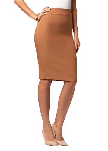 Conceited Skirts for Women - Pencil Skirt - Wear to Work - Midi Length in Regular and Plus Size - Many Colors - Classic Khaki Brown - X-Large