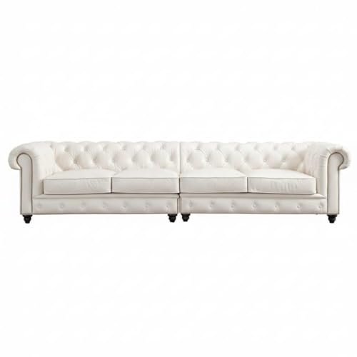 Image of Modern Classic Design Leatherette Luxury Chester Sofa Set with Button Tufted, Sofa for Living Room Home, Office and Lobby (White, 4 Seater Sofa)