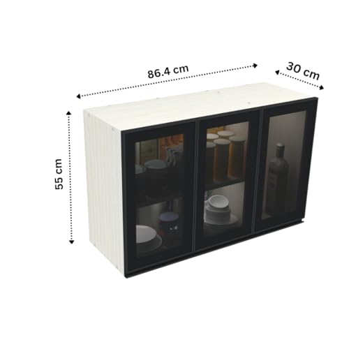 Image of SPECIALITY PANELS Multipurpose Cabinet with Modern Elegance Tinted Glass Wall Cabinet, Space Organizer for Office /Kitchen in (Highland Pine, 3 Glass Shutter)