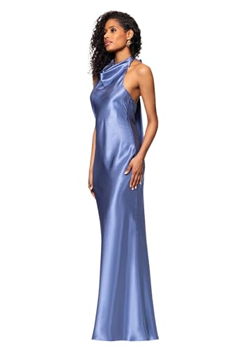 Image of Betsy & Adam Long Slim One Shoulder Dress | Cold Shoulder Evening Gown