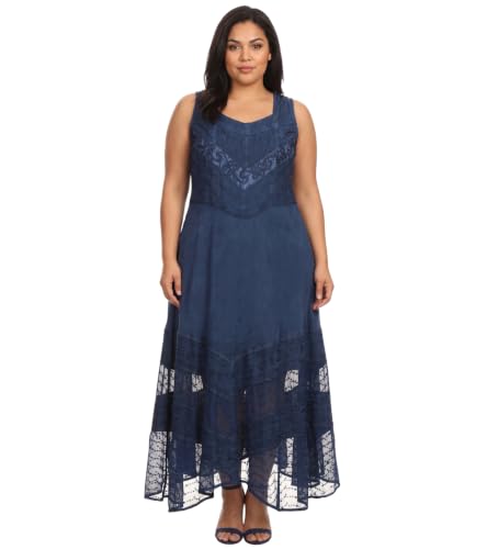 Image of Sakkas Zendaya Stonewashed Rayon Embroidered Floral Vine Sleeveless V-Neck Dress