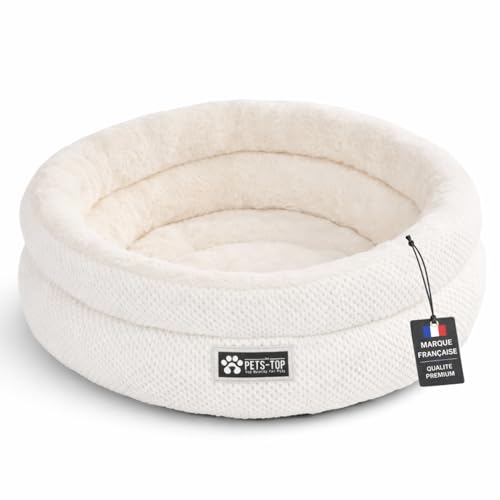 One PETS-TOP Panier Chat Moelleux – Coussin Chat ou Petit Chien Doux et Confortable – Cat Bed Antistress – Couchage Apaisant Rond et Chaud (Blanc Royal, 60 cm)