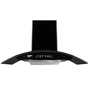 Crompton SensoSmart Curved 90cm Chimney Filterless (Black), Free installation&Ducting kit,1360 m3/hr (CHD-SSC90FLE-MBL)