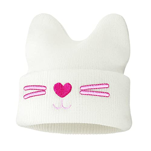 Cosyres Babymütze mit süßem Kitty-Muster, Winter, Baumwolle, gestrickt, Wollmütze für Jungen, Mädchen, Kleinkind, Kinder, Mütze, Mütze,für 0-12 Monate, weiß, Einheitsgröße Cover