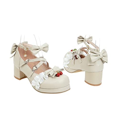 Chaussures pour femmes en cuir avancé beige à nœud décoratif chic