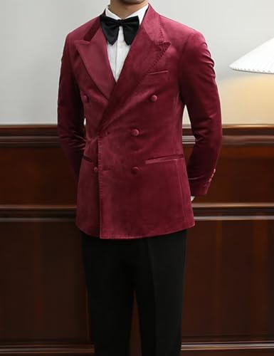 Mens Velvet Blazer Double Breasted Peak Lapel Slim Fit Jacket Sport Coat Dinner Party Casual Tuxedo3