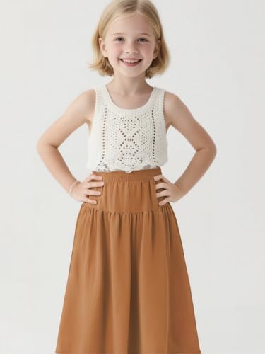Image of Girls' Skirt A-Line Long Skirt School Uniform Skirt with Pockets, 4-13Y