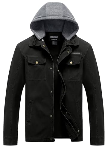 Men's Cotton Lightweight Jacket Military Canvas Field Coat Work Outwear Casual Spring Cargo Jacket with Hooded2