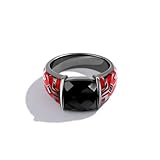 Jewelili Star Wars™ Fine Jewelry DARTH MAUL™ MEN'S RING Accent Black Diamonds, Black Onyx in Sterling Silver with Red Enamel Size 11
