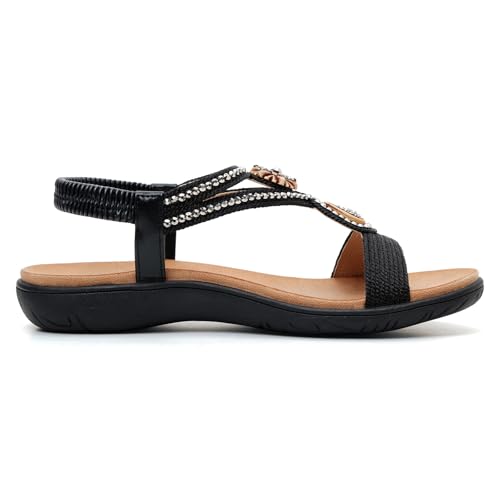Image of UBFEN Womens Rhinestone Flat Sandals Comfortable Vacation Bohemian Style