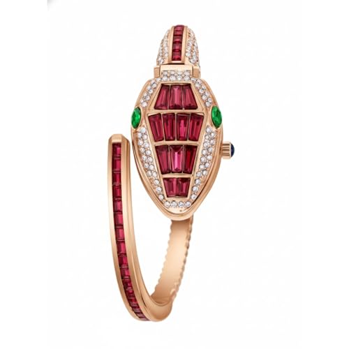 Image of CLEO Be Bold Be You Women’s Gold Bracelet Watch | Snake Coil Cuff Style | Crystal Studded Oval Dial | Elegant Jewellery Watch for Women & Girls | Party, Wedding & Festive (Eco Green)
