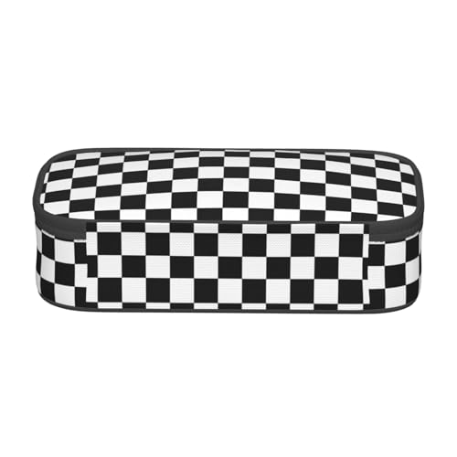 Image of Perinsto Black And White Checkered Pencil Case Big Capacity Multi Compartment Stationery Box Racing Checkerboard Pencil Pouch Holder Desk Organizer For School Office Home