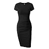 Missufe-Womens-Short-Sleeve-Ruched-Casual-Sundress-Midi-Bodycon-T-Shirt-Dress Missufe Women's Ruched Bodycon Sundress Knee Length Sheath Casual T Shirt Dress (Black, Large)