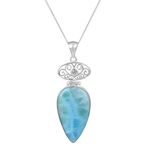 Cadeaux pour femme avec ce collier Larimar de fiançailles en argent et topaze bleue