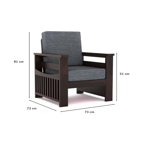 Image of Sheesham Wooden 6 Seater Sofa for Living Room | Rosewood 6 Seater Cushion Sofa Side Half Moon Rack | Solid Wood Sofa Set for Lounge (-3+2+1,Walnut Finish)