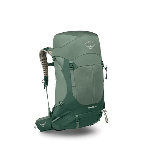 Image of Osprey Stratos 36L Men's Hiking Backpack - Lightweight Backpacking Pack with Waterproof Raincover - Camping Bag, Pine Leaf