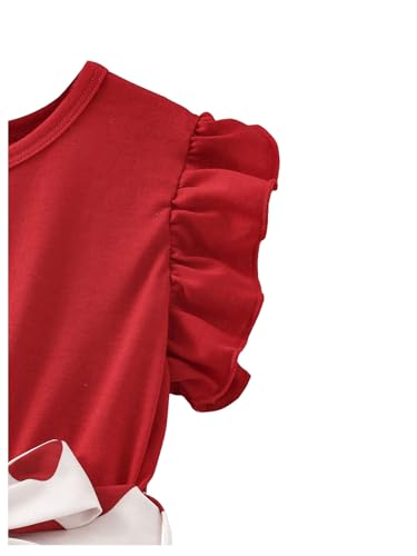 SweatyRocks Girl's Cute Heart Print Belted High Waist Ruffle Hem Flared A Line Short Dress4