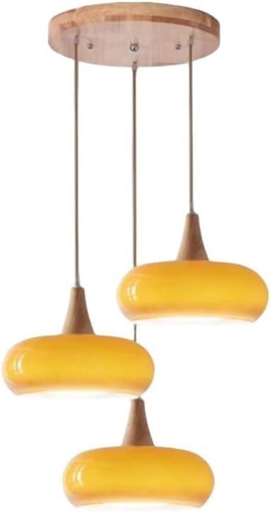 Luminaires contemporains suspendus avec 3 lampes en verre orange et plafonnier style ferme moderne