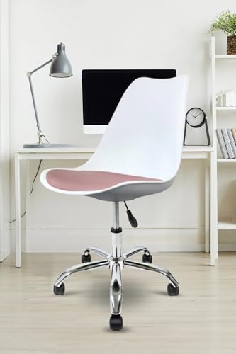 Image of Amazon Brand - Umi Faux Leather Height-Adjustable Modern Revolving Rotary Arm Office Study Desk Chair - Ideal for Spa, Bar, Home - White & Pink Color
