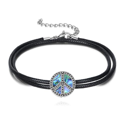 Pulsera de plata de ley 925 con símbolo de la paz, estilo hippie de los años 70, joya para hombre, regalo para hombres