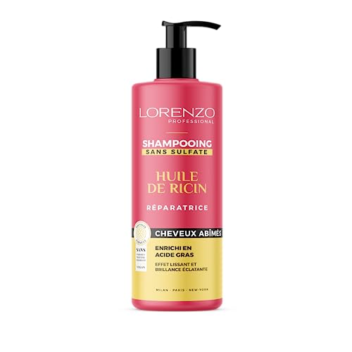 Lorenzo - Shampoing Stimulant à l'Huile de Ricin pour Cheveux Abîmés - Croissance, Hydratation - Sans Sulfate, Paraben, Silicone, Colorant - 500ml