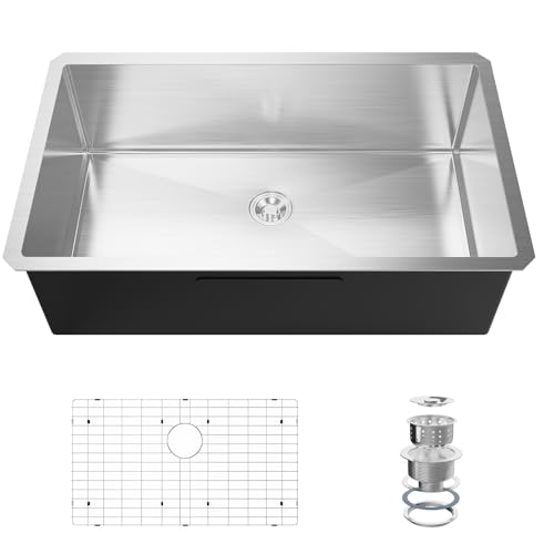 Image of VINGLI Undermount Commercial Kitchen Sink,32 inch Stainless Steel Utility Farmhouse Sink, Deep Workstation Sink, Single Bowl Sink for RV, Kitchen, Restaurant, Travel Trailer, Garage