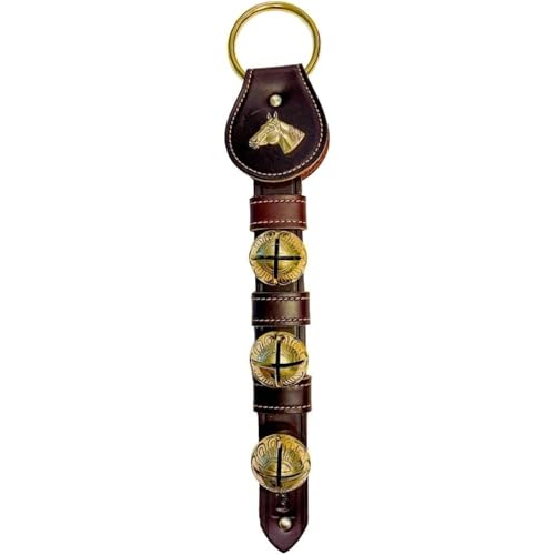 Home and Holiday Shops Horse Head Charm Brown Leather Strap Sleigh Bell Door Hanger Made USA 15 Inch