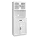 VASAGLE Küchenschrank, Mehrzweckschrank, Vorratsschrank, mit verstellbaren Einlegeböden, für Mikrowellen geeignet, Schublade, Glastüren, Kabelloch, moderner Stil, weiß LSC361W21 en las günstig Kaufen-VASAGLE Küchenschrank, Mehrzweckschrank, Vorratsschrank, mit verstellbaren Einlegeböden, für Mikrowellen geeignet, Schublade, Glastüren, Kabelloch, moderner Stil, weiß LSC361W21