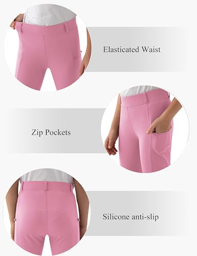 MoFiz Kinder Reithose Mädchen Vollbesatz mit Silikon Kinder Reitleggings mit Reißverschlusstasche Rosa 140-158