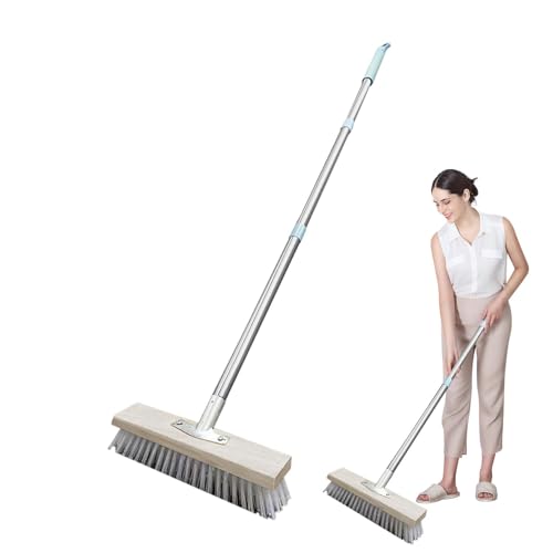 Bodenschrubberbürste, Bodenschrubberbürste | Bodenschrubber Deckschrubber | Scheuerbesen aus Edelstahl, Schrubberbürste mit steifen Borsten und langem Griff für Badezimmer, Fliesenböden