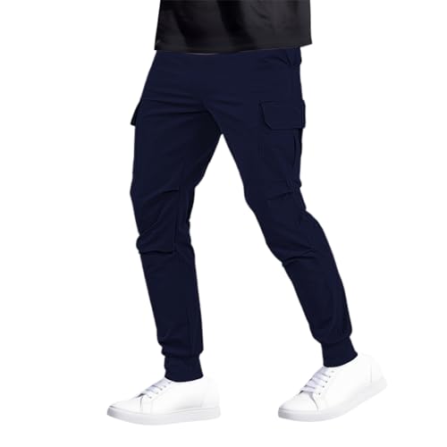 Pantalones casuales hombre militar carga deporte slim fit jeans jogging montaña medias chándal multi bolsillo trabajo ocio jeans elástico gran tamaño trabajo Trousers, Azul oscuro., L