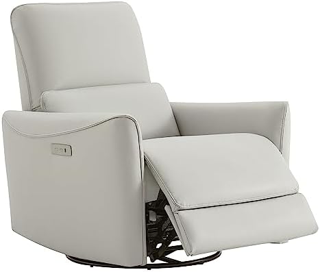 CHITA Power Recliner Swivel Glider, Upholstered Faux Leather Living Room Reclining Sofa Chair with Lumbar Support, Cream