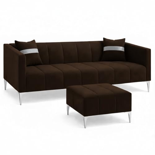 Image of Solomon 4 Seater L Shape Sofa Set with Movable Ottoman | Flexible Left or Right Layout | Luxe Velvet Suede Fabric | Comfortable Seating | Modern Sofa for Living Room - Dark Brown