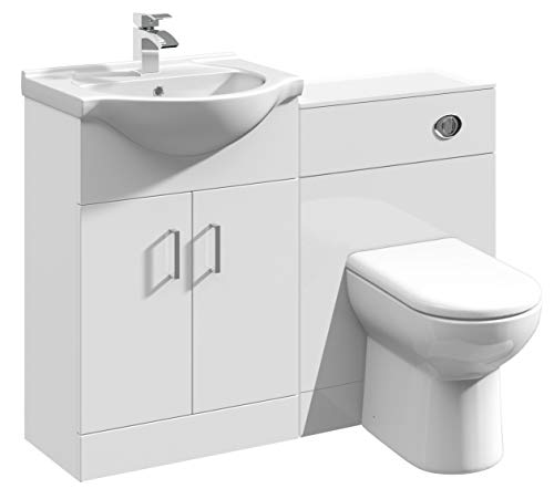 VeeBath Linx 1050 Vanity Unit Furniture Set Wash Basin Bathroom Sink WC BTW Toilet Pan Soft Close Toilet Seat Concealed Cistern-White (Flat Pack)