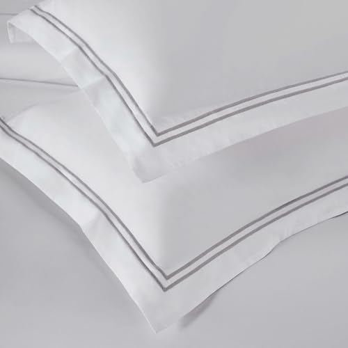 Parure de lit brodée 100% coton de qualité supérieure blanc et argent - 4