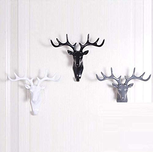 Image of KPNG Deer Plastic Head Single Wall Hook /Hanger Animal Shaped Coat Hat Hook Heavy Duty, Rustic, Decorative Gift (Black, Grey Random) 2 Piece