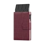 ProWallet Plus Porte Carte   8 Cartes & Lettres & Monnaie   Porte Cartes Extensible   RFID   Petit Porte Carte de Crédit   Portefeuille Élégant Femme & Homme (Croco Bordeaux)