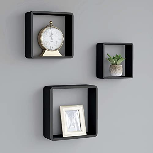 CINDERFUL Estantes Cubo de Pared 3 Unidades MDF Negro Salón Librerías