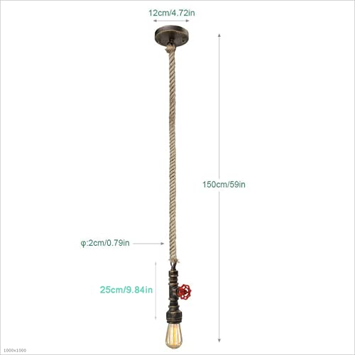 Chandelier industriel en fer forgé rustique avec corde de chanvre style Steampunk E27