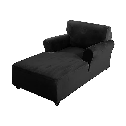 Funda de sofá elástica de terciopelo para chaise longue, funda Meridienne de 2 brazos, color negro, protector elegante y duradero para muebles de sala de estar