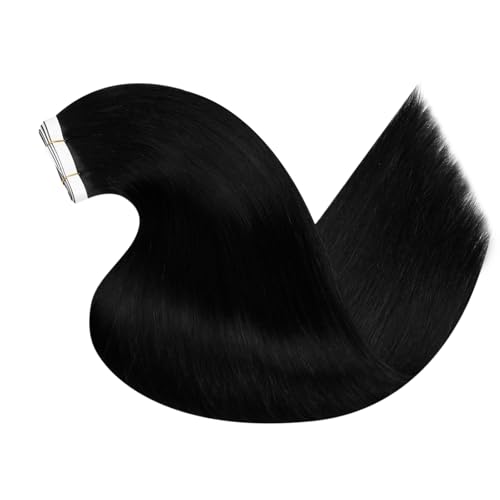 Image of LaaVoo Tape in Weft Hair Extensions Human Hair 20 inch Weft Tape in Extensions Jet Black Invisible Tape Hair Extension Human Hair 1200g 4pcs