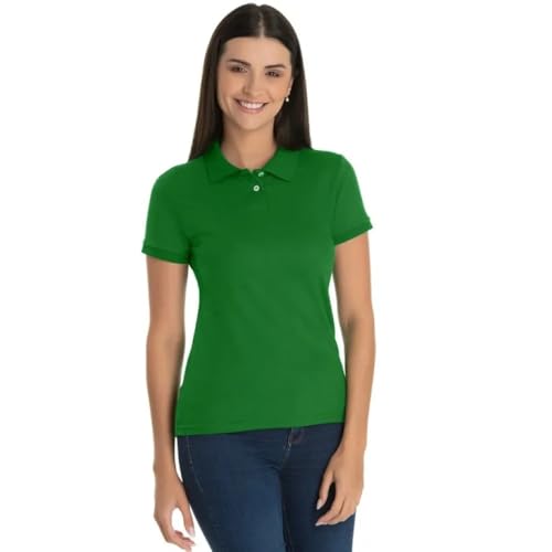 Camisa Polo Piquet Feminina Lisa Gola Polo Loja Mirante (BR, Alfa, P, Regular, Verde Bandeira)