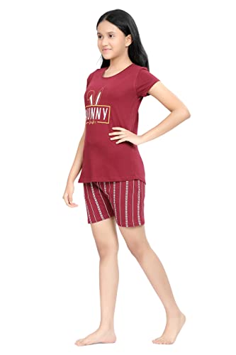 Image of Kids Night Suit for Girls - Cotton Set of Pyjama & T-Shirt Sleepwear - Lightweight & Comfortable Night Wear for Kids