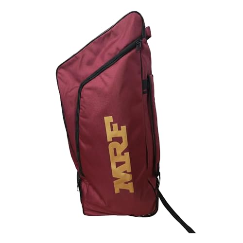 Image of M*R*F Cricket Kit Bag, Shubman Gill 77 Edition | Wheeled Travel Bag with Padded Backpack Straps | Multi Utility Pockets with Dedicated Bat Compartment & Separate Shoes Pocket (Gill-77, Magenta /Gold)