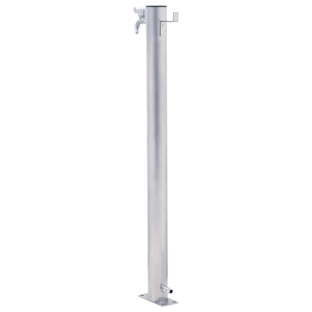 Colonna d'acqua in acciaio inox, 100 cm, rotonda, con rubinetto e supporto per tubo flessibile per irrigazione da giardino, irrigatore per prato, tubo antigoccia, balcone, terrazza, aiuola