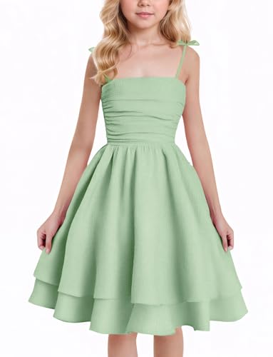 Girls Spaghetti Strap Smocked Dress Tween Sundress Tiered Flowy Cute Dresses for Girls Princess Hawaiian 8-12Years3